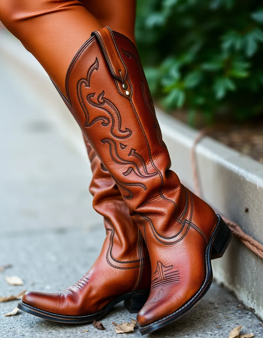 Bottes style western homme en cuir marron patiné