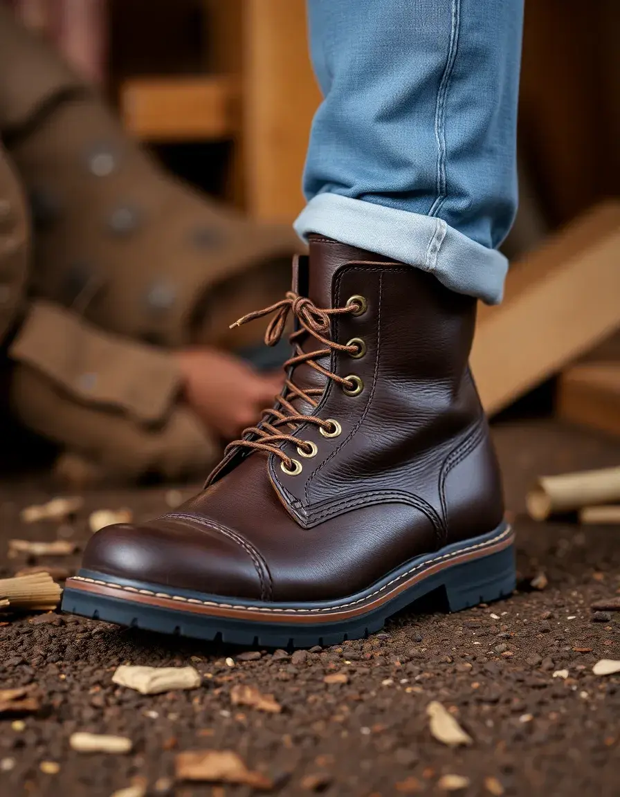 Bottes de travail homme en cuir jaune moutarde style classique