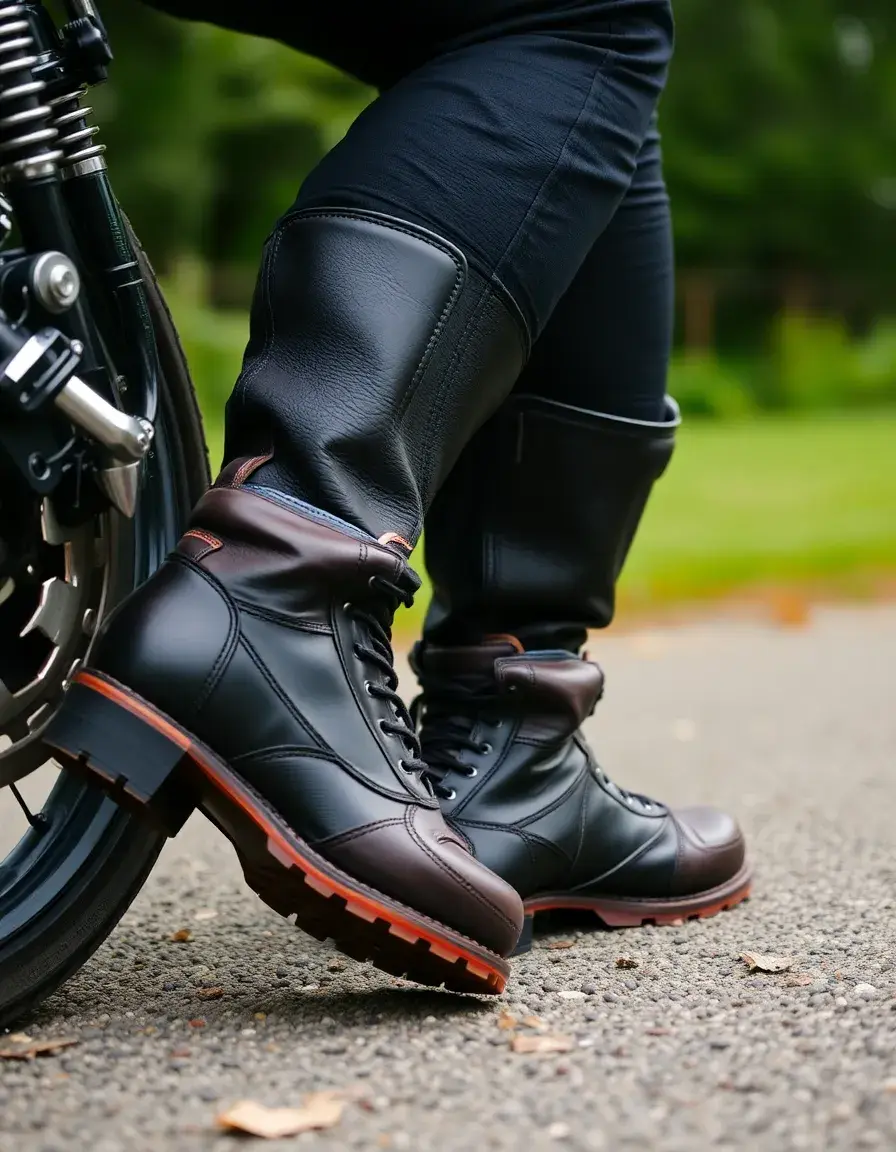 Bottes de moto homme en cuir noir épais avec renforts