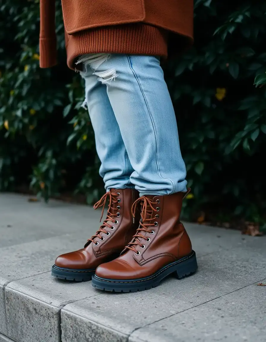 Bottes combat cuir marron femme avec semelle crantée