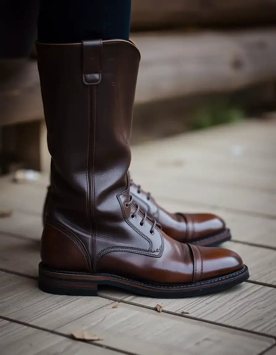 Bottes cavalières femme en cuir marron lisse