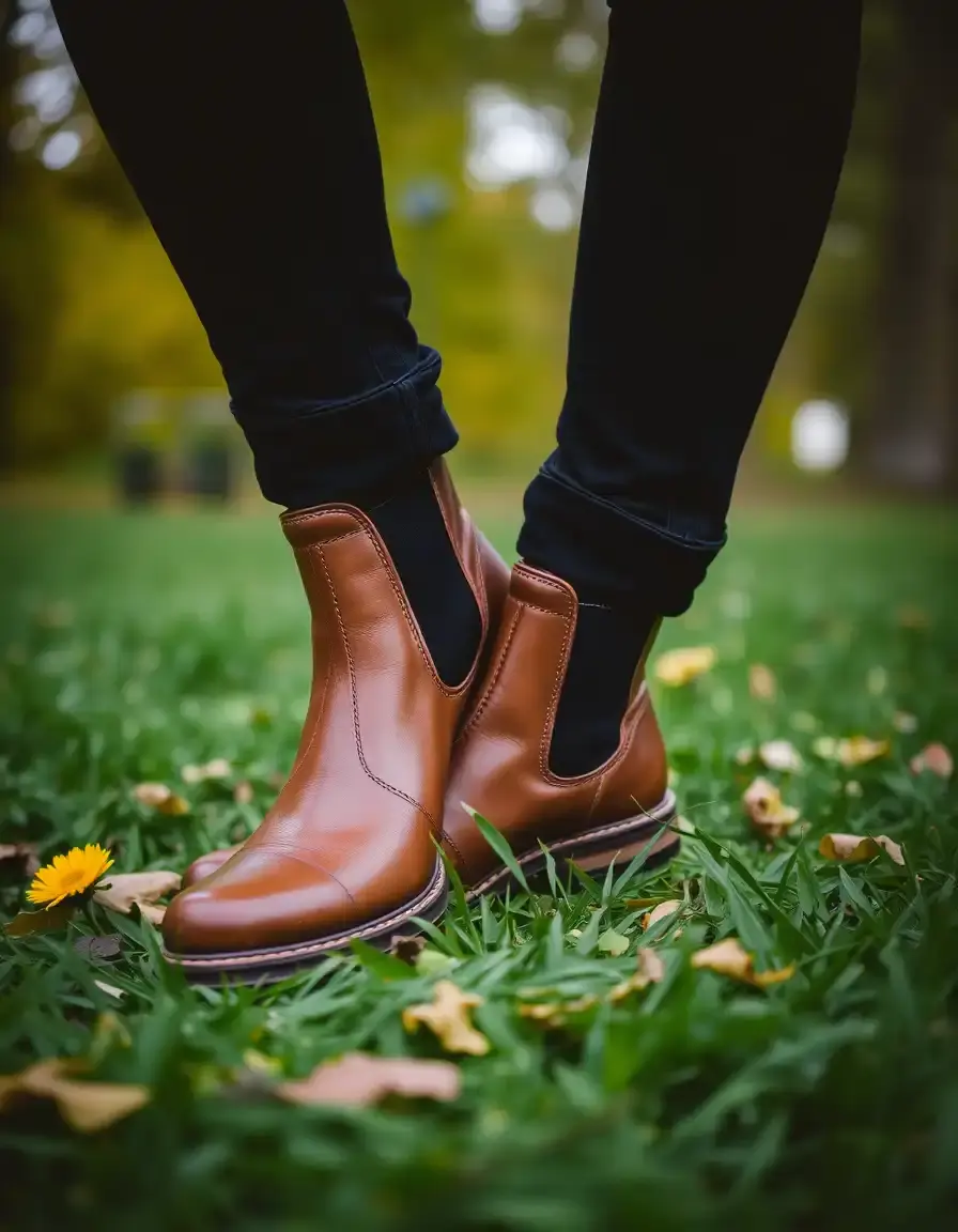 Bottines Chelsea cuir marron femme avec élastique contrasté