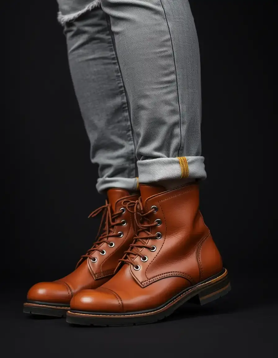 Bottes à lacets cuir marron style vintage femme
