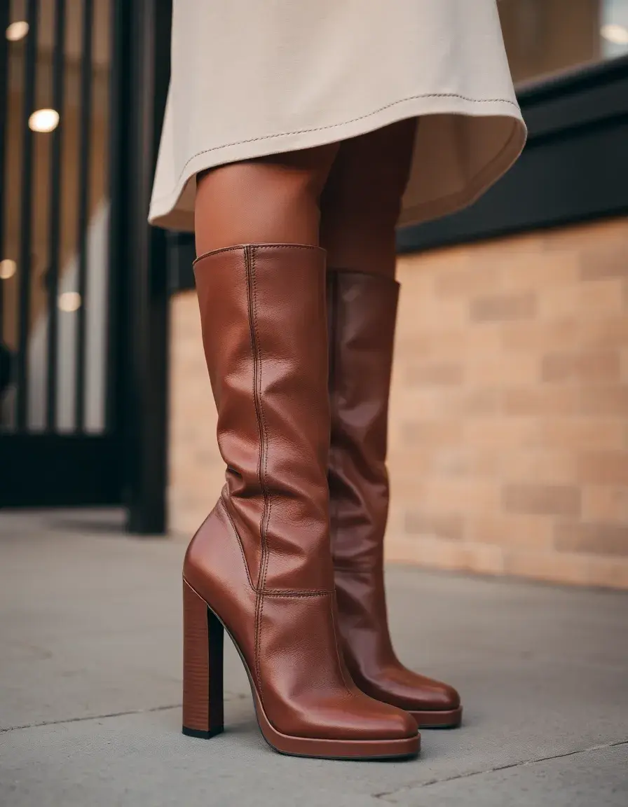 Bottes à talons en cuir marron silhouette élégante