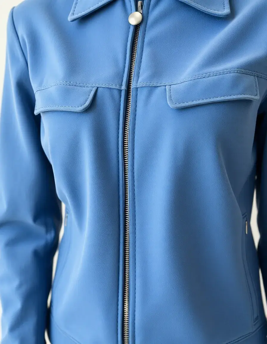 Veste en daim bleu marine, texture douce et coupe moderne