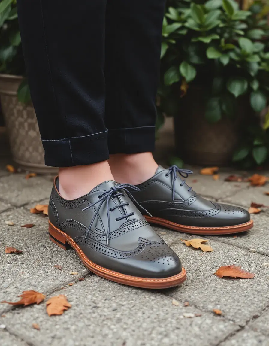 Chaussures Brogues homme cuir gris perforations