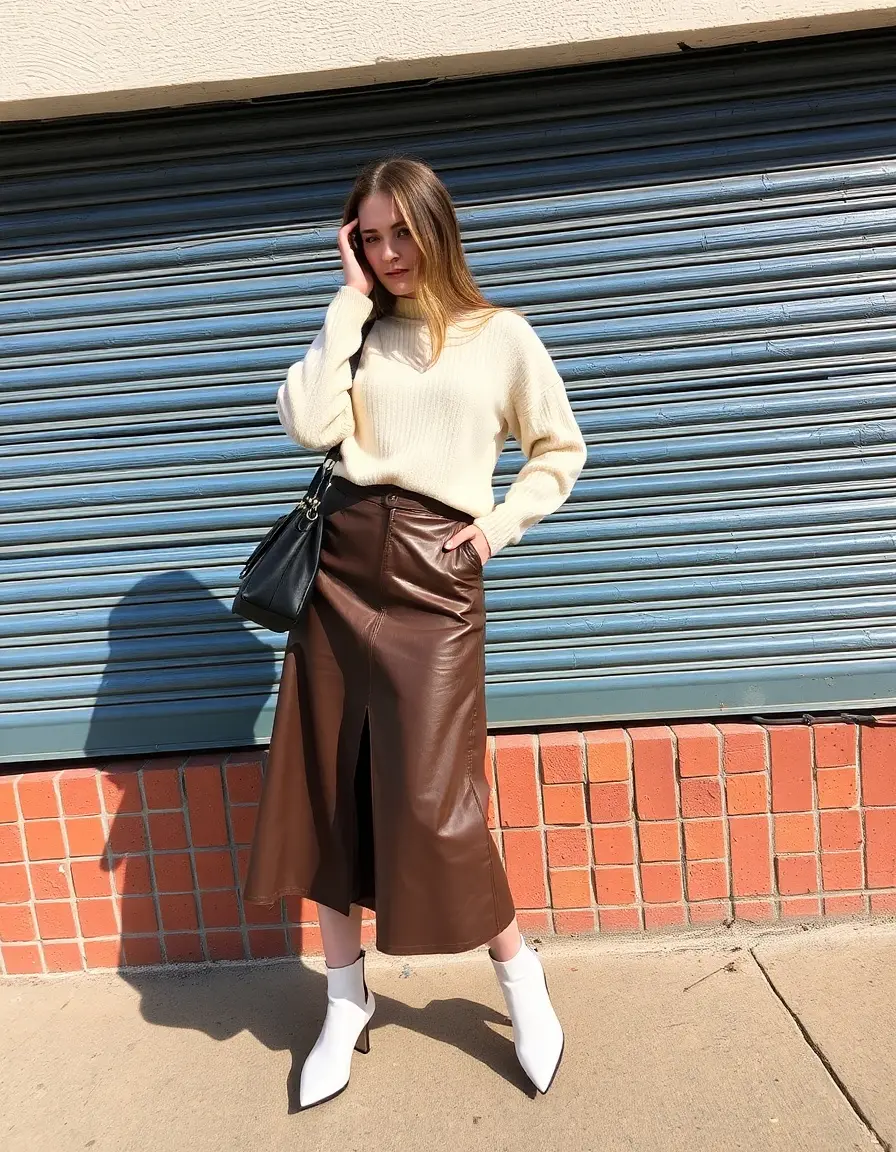 Jupe cuir trapèze marron style vintage