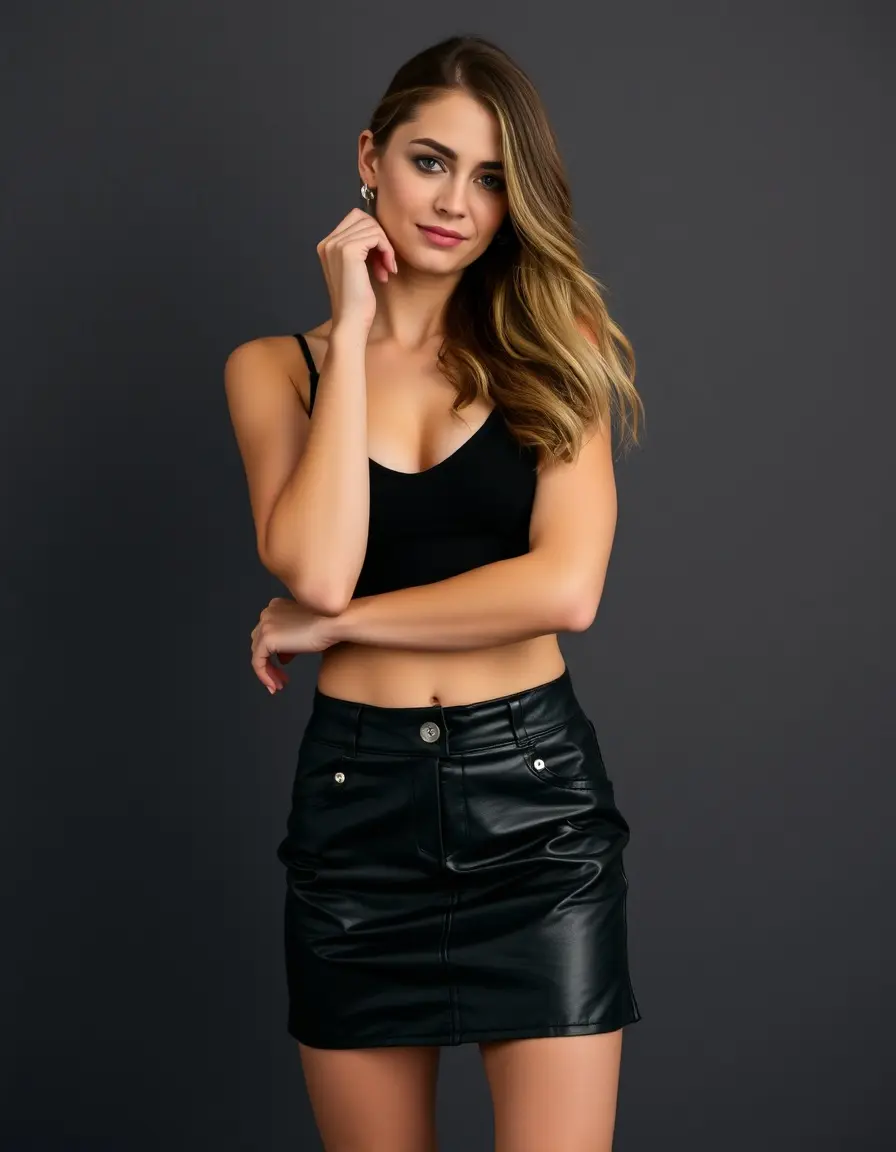 Mini jupe en cuir noir pour femme coupe moderne
