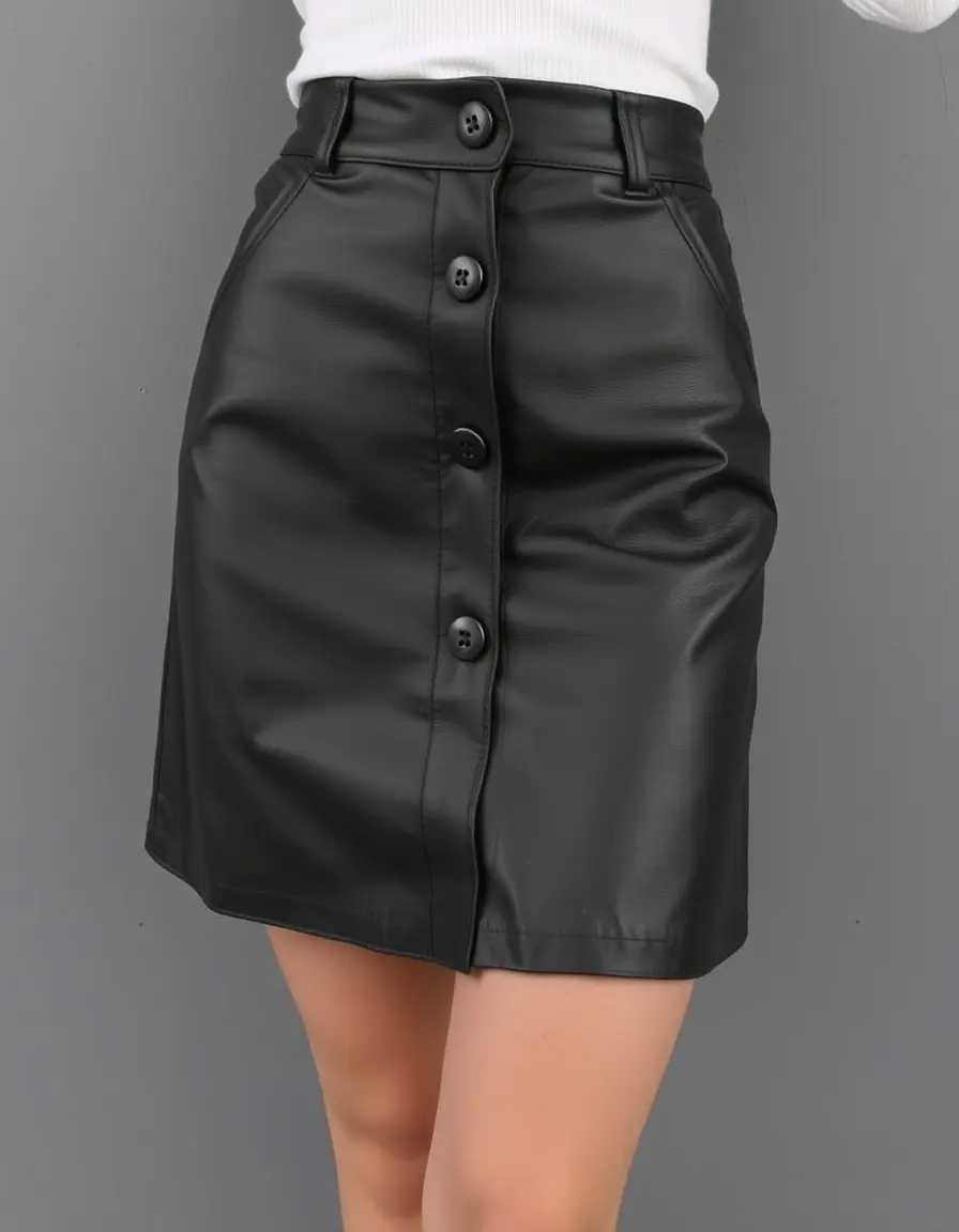 Jupe en cuir avec boutons sur le devant