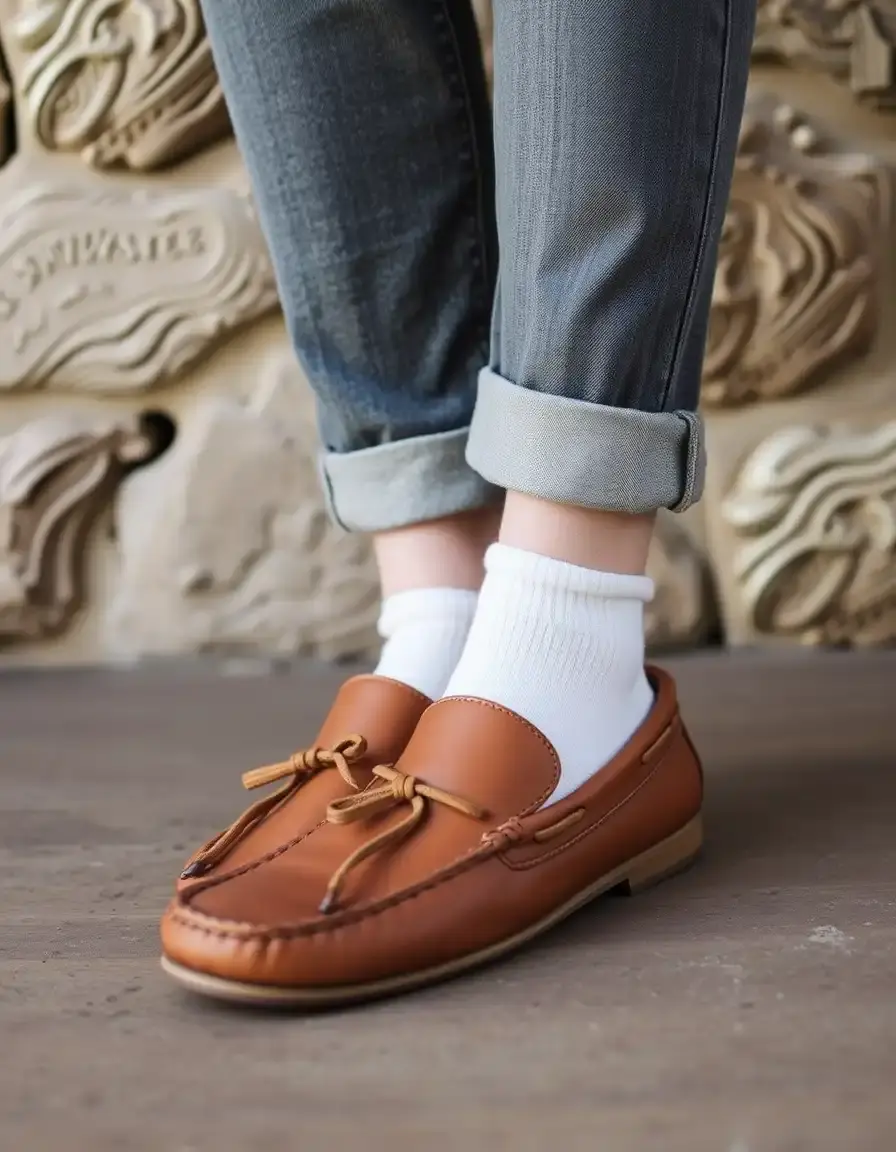 Mocassin cuir femme couleur tan camel élégant