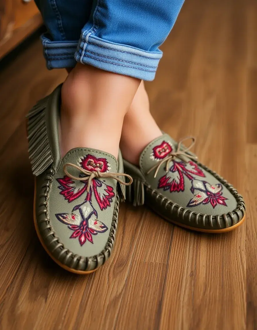 Mocassin cuir femme avec broderies artisanales