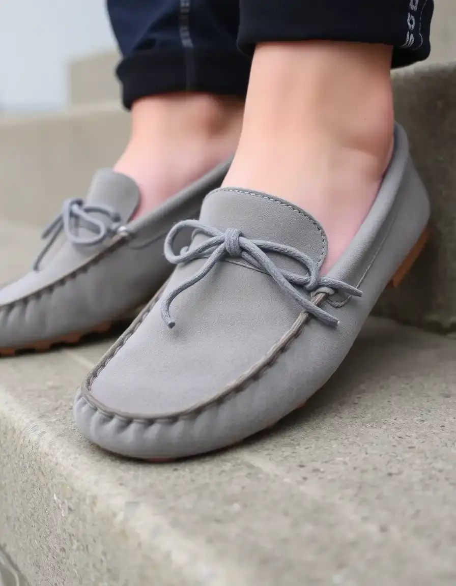Mocassin en cuir suède gris pour femme