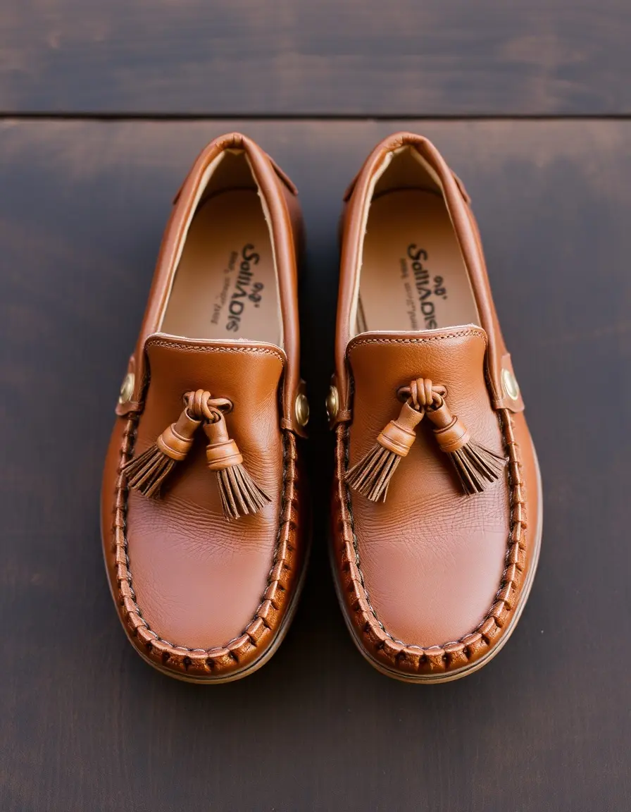 Mocassin cuir femme avec pompons classiques