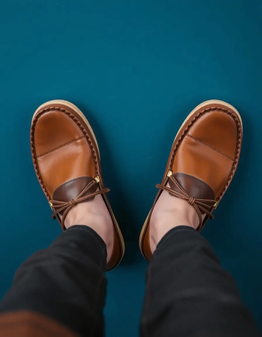 Mocassin style slipper homme cuir fin
