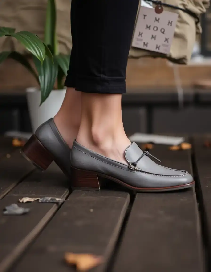 Mocassin femme cuir gris à talon