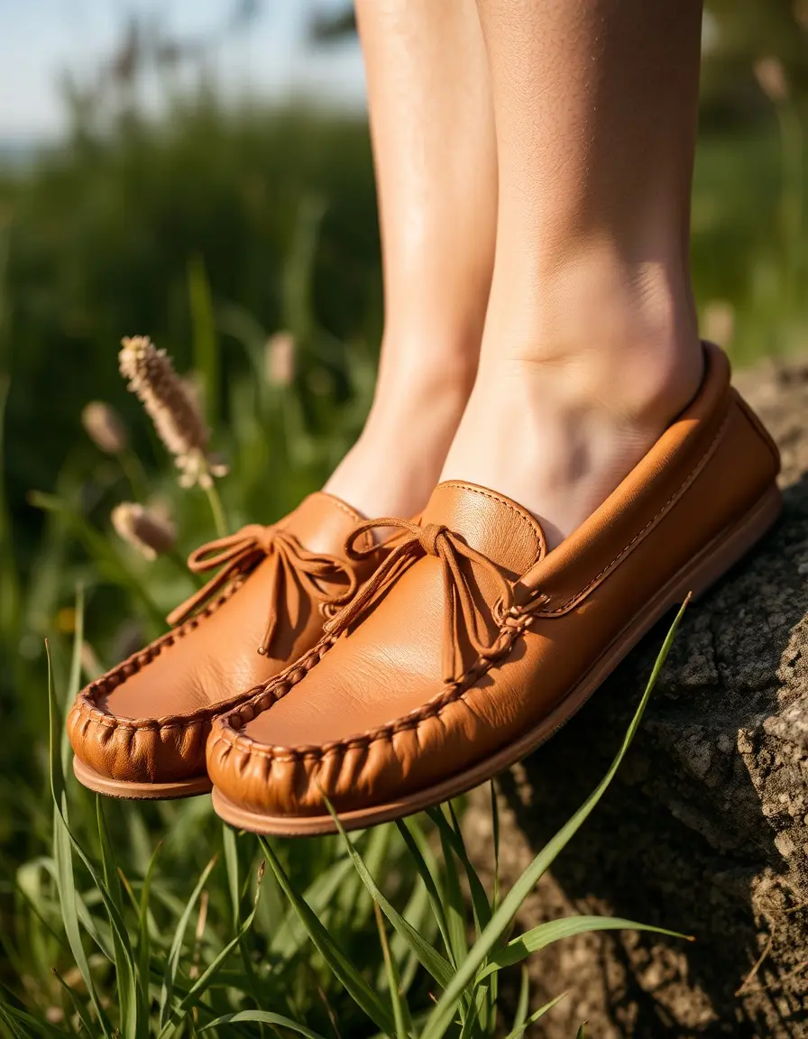 Mocassin femme cuir été couleur tan