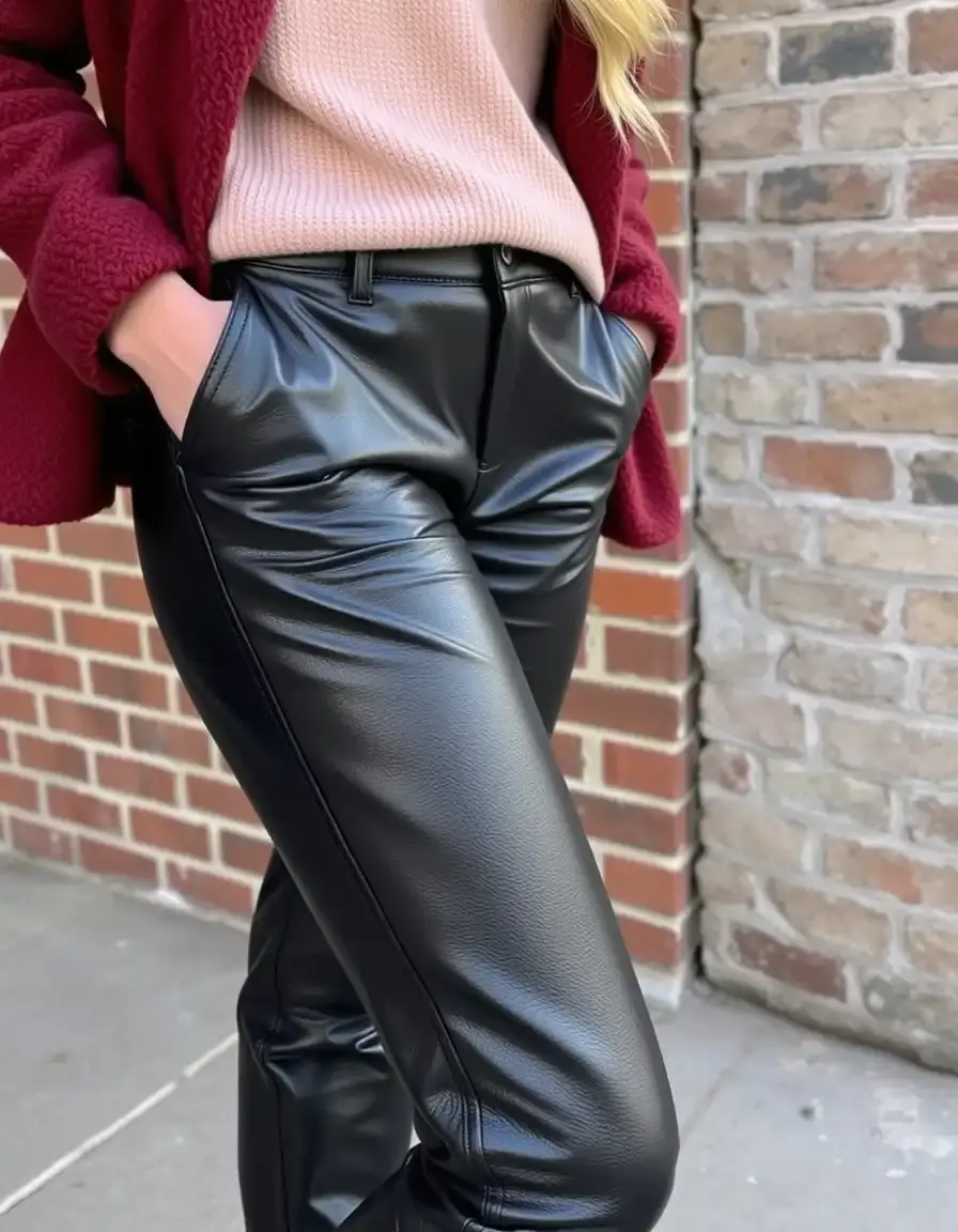 Pantalon droit en simili cuir pour femme