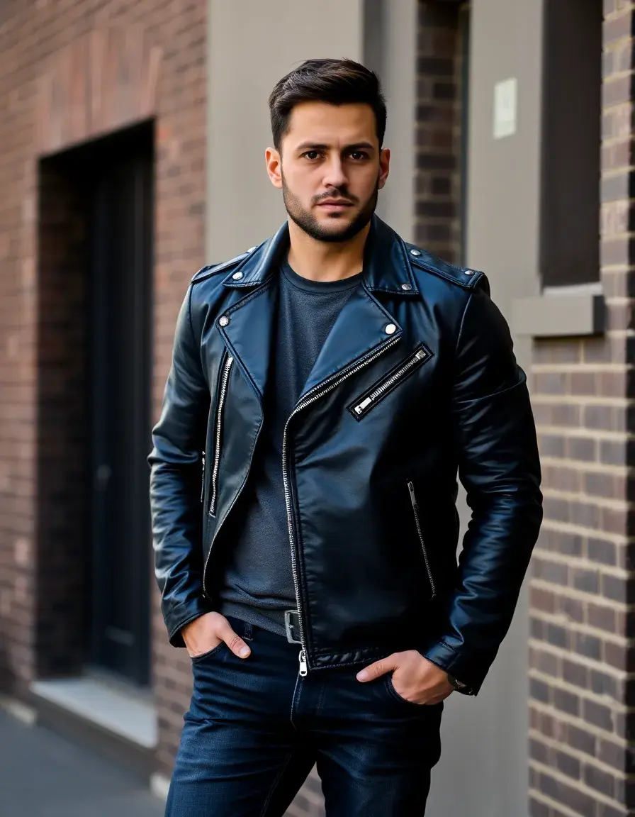 Perfecto homme en cuir noir classique style motard