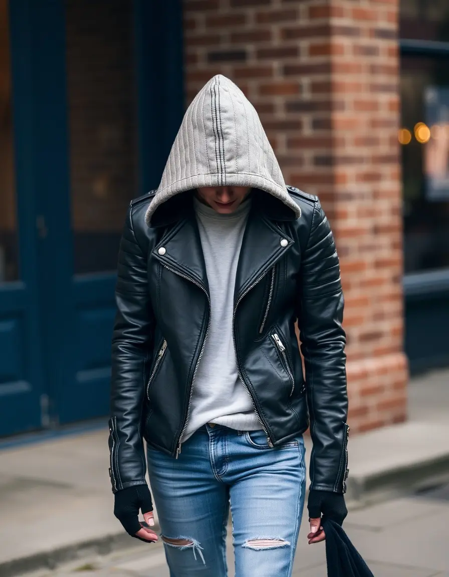 Veste perfecto homme avec capuche amovible en cuir