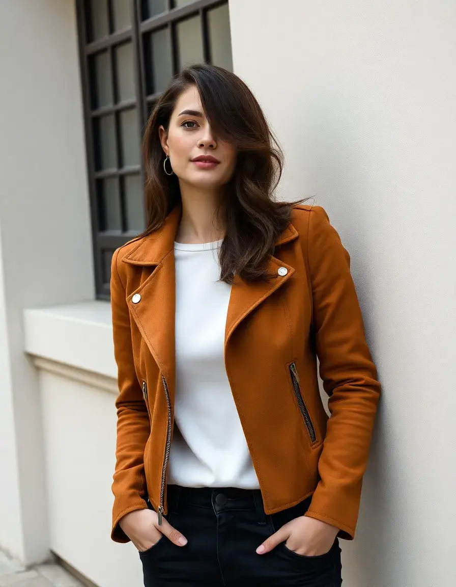 Veste en daim couleur camel pour femme