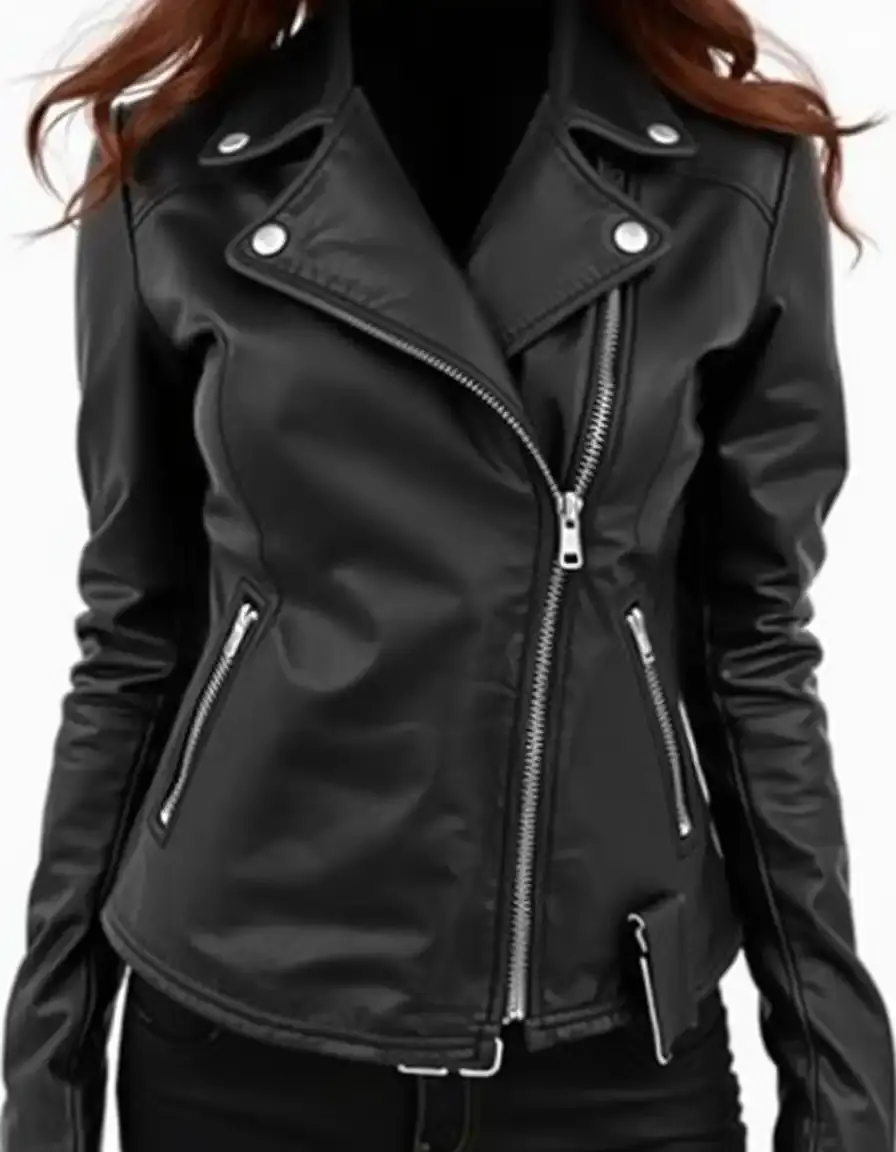 Veste moto en cuir avec fermeture asymétrique