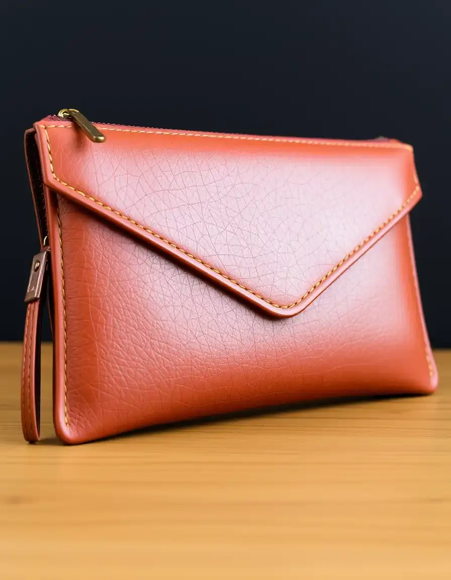 Portefeuille femme cuir style pochette marron