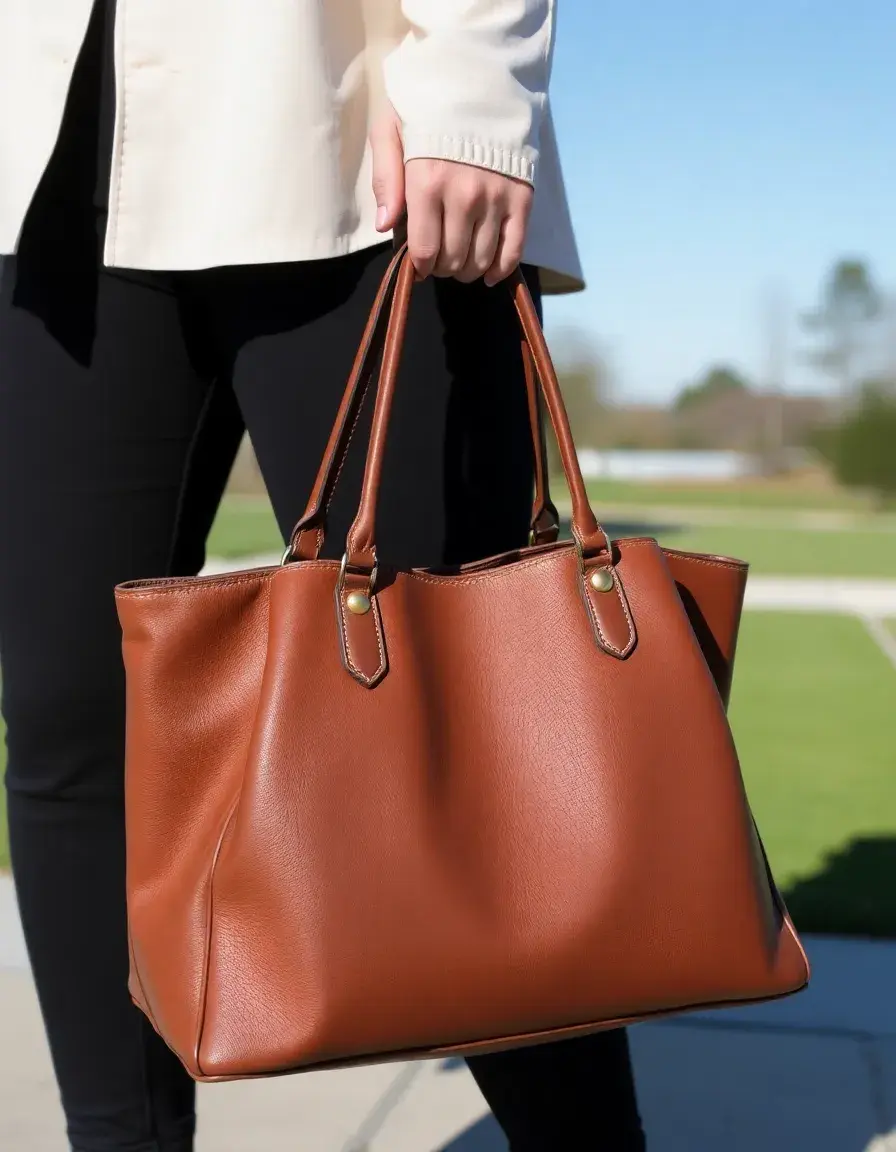 Grand sac cabas en cuir marron durable
