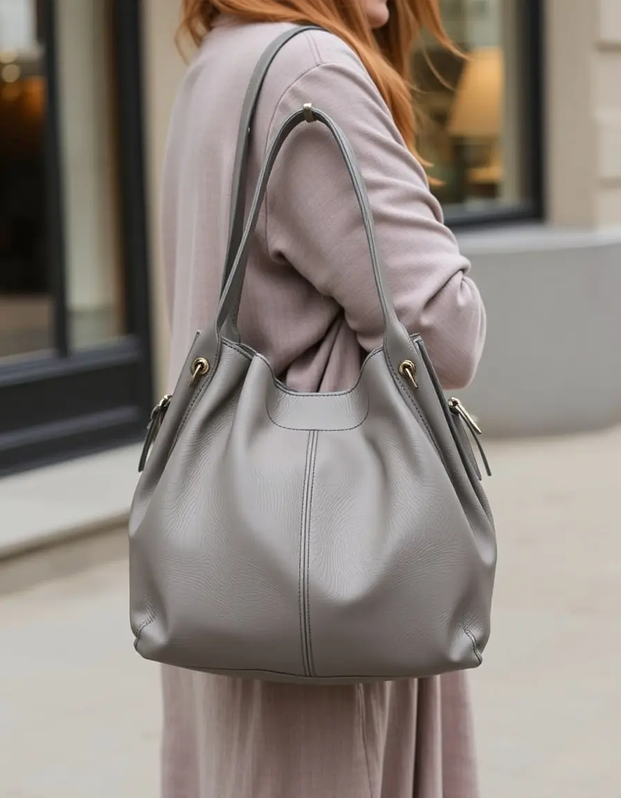 Sac à main hobo en cuir gris souple