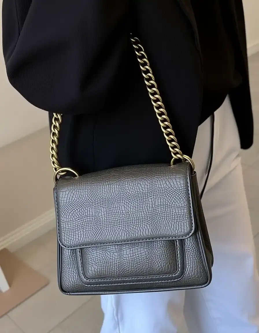 Sac à main en cuir avec bandoulière chaîne dorée
