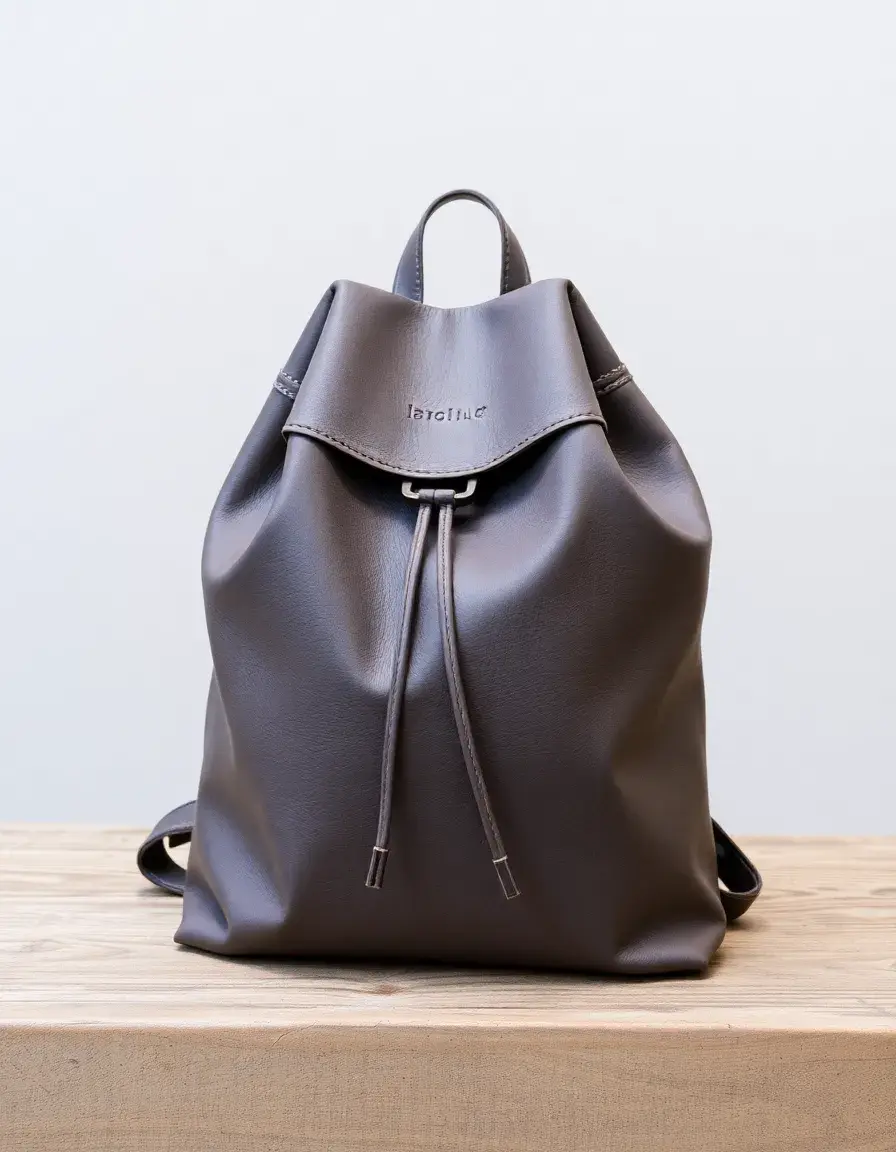 Sac à dos cuir femme gris avec cordon