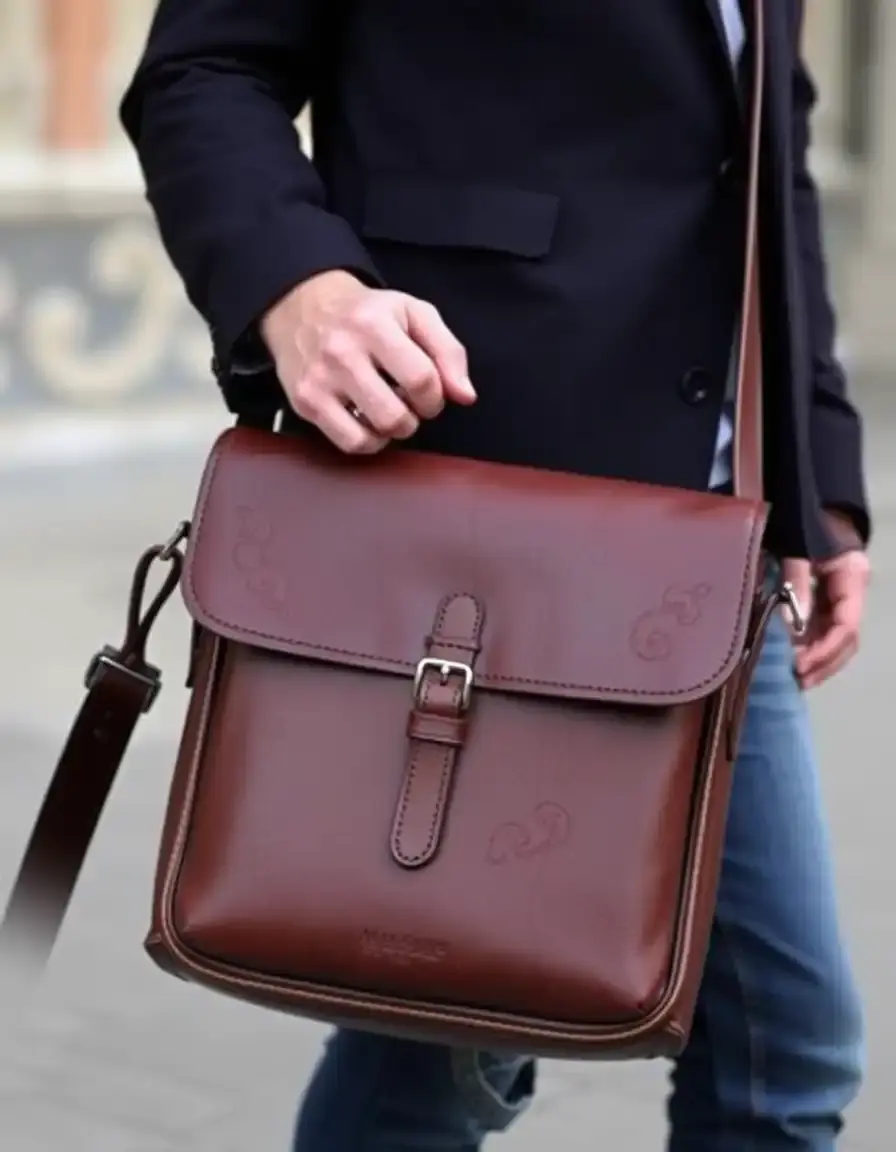 Sac messager en cuir marron souple pour homme
