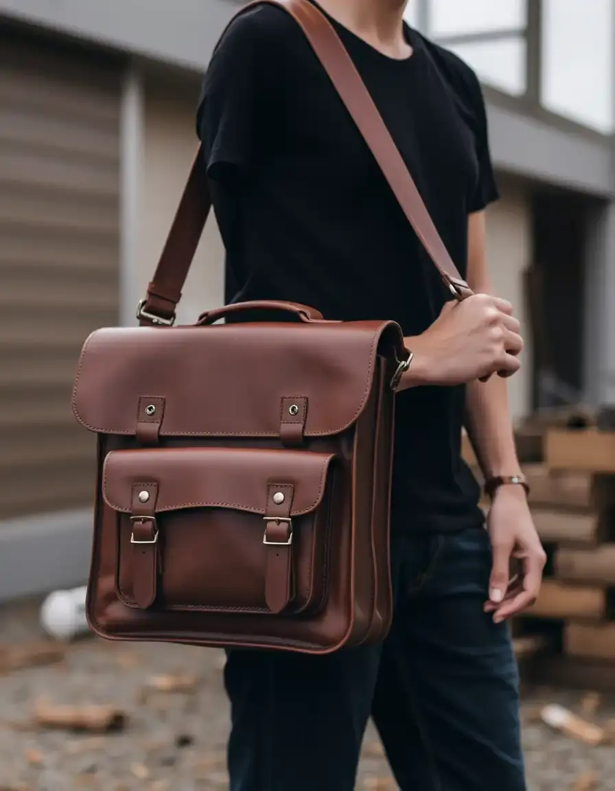Sacoche de travail en cuir marron foncé professionnelle