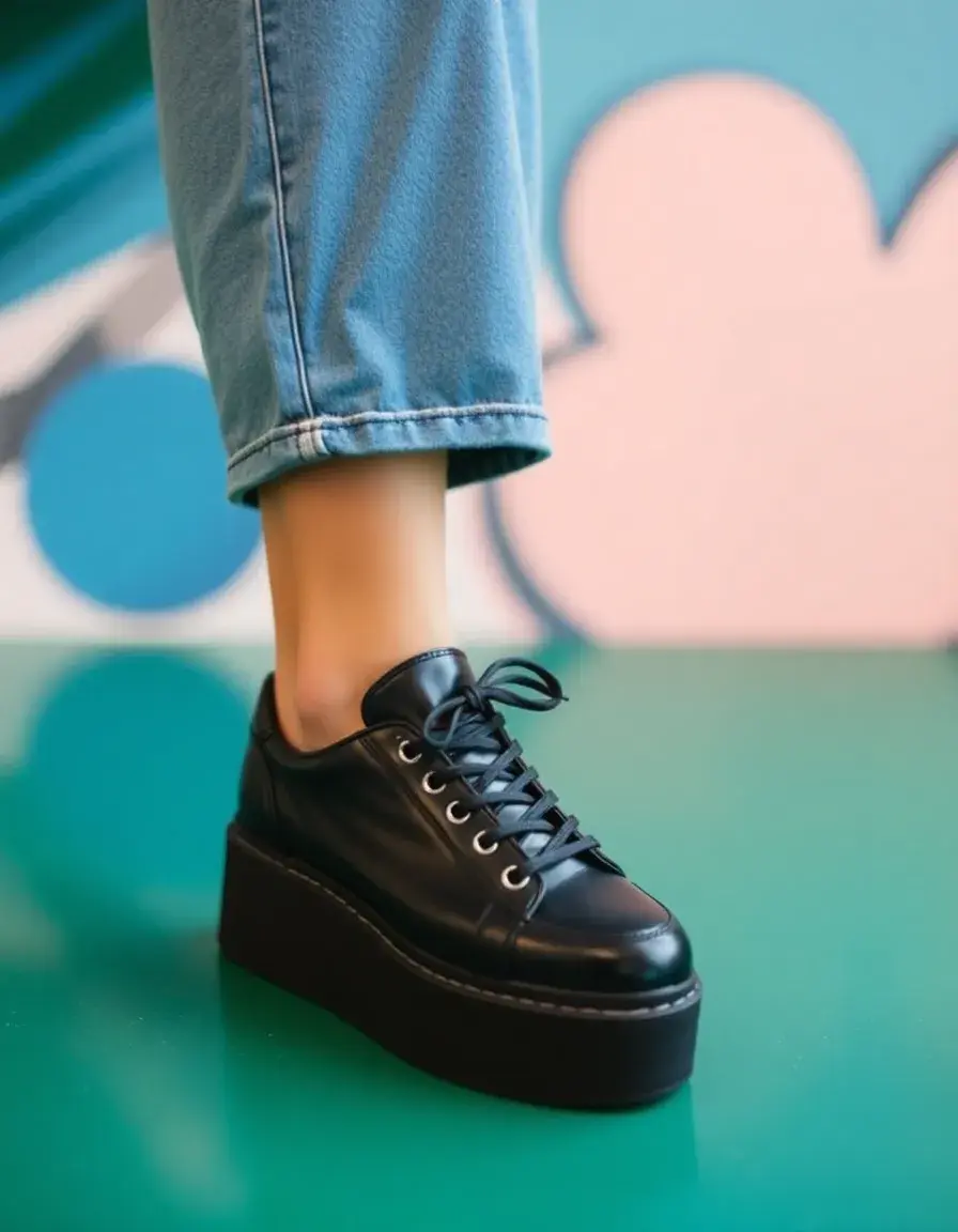 Basket plateforme cuir noir femme tendance