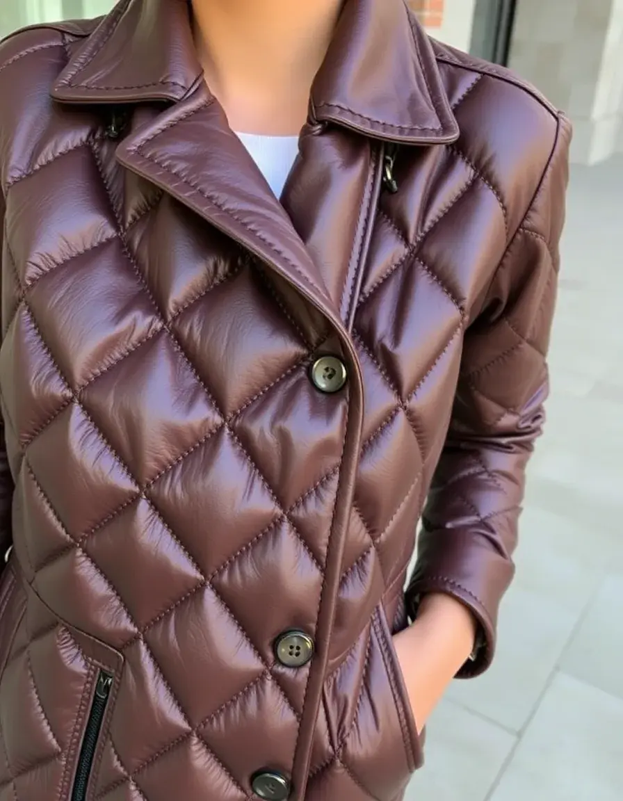 Blouson en cuir matelassé aux épaules