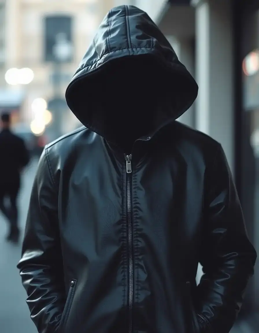 Blouson en cuir noir avec capuche intégrée
