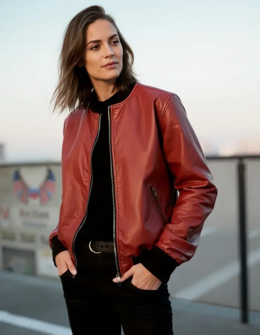 Blouson bomber femme en cuir véritable