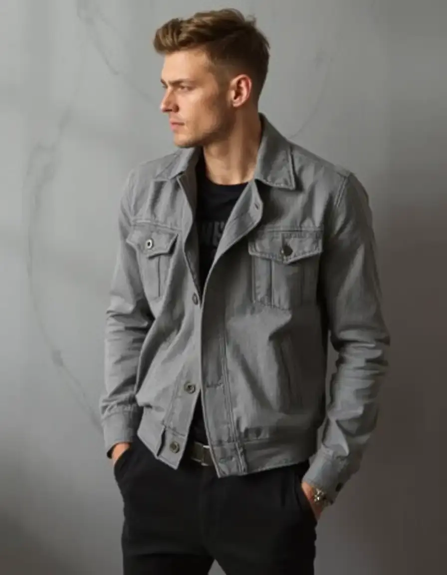 Blouson en cuir ajusté gris anthracite