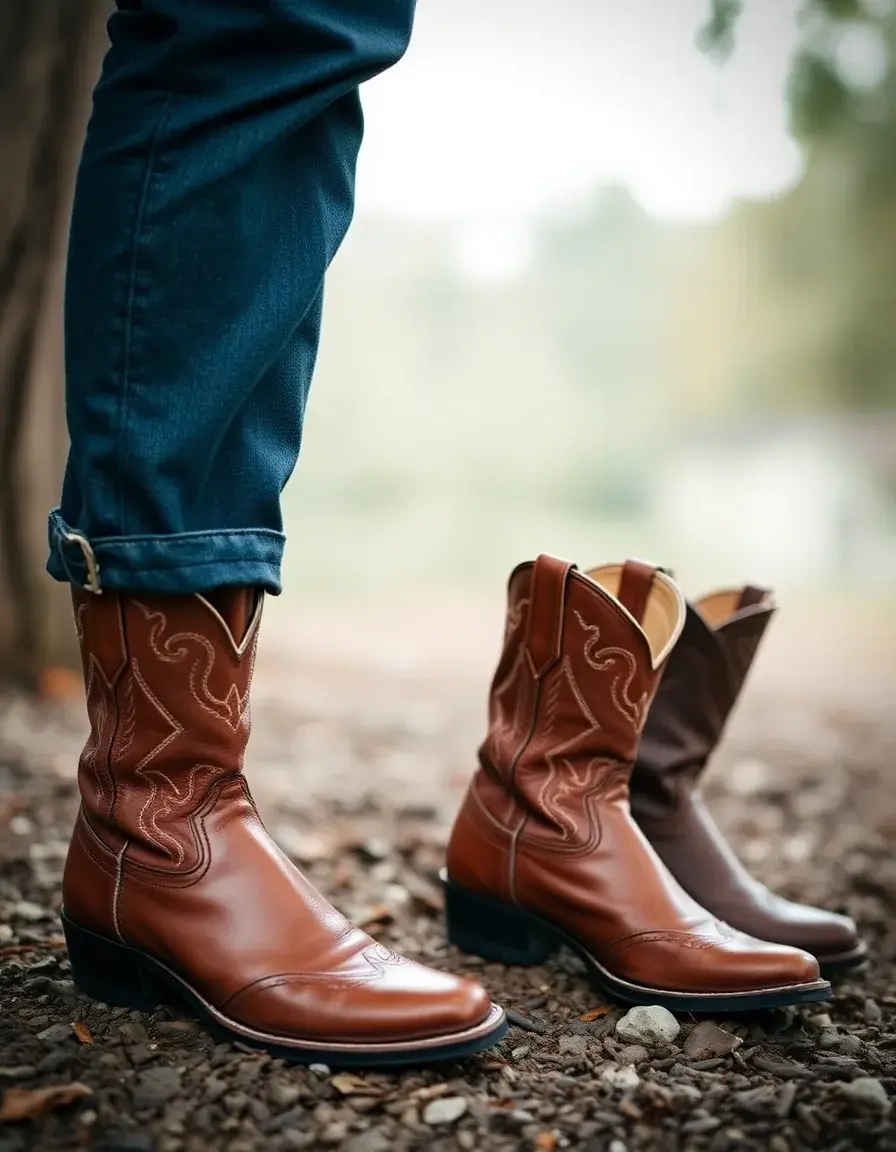 Bottes style western homme cuir travaillé