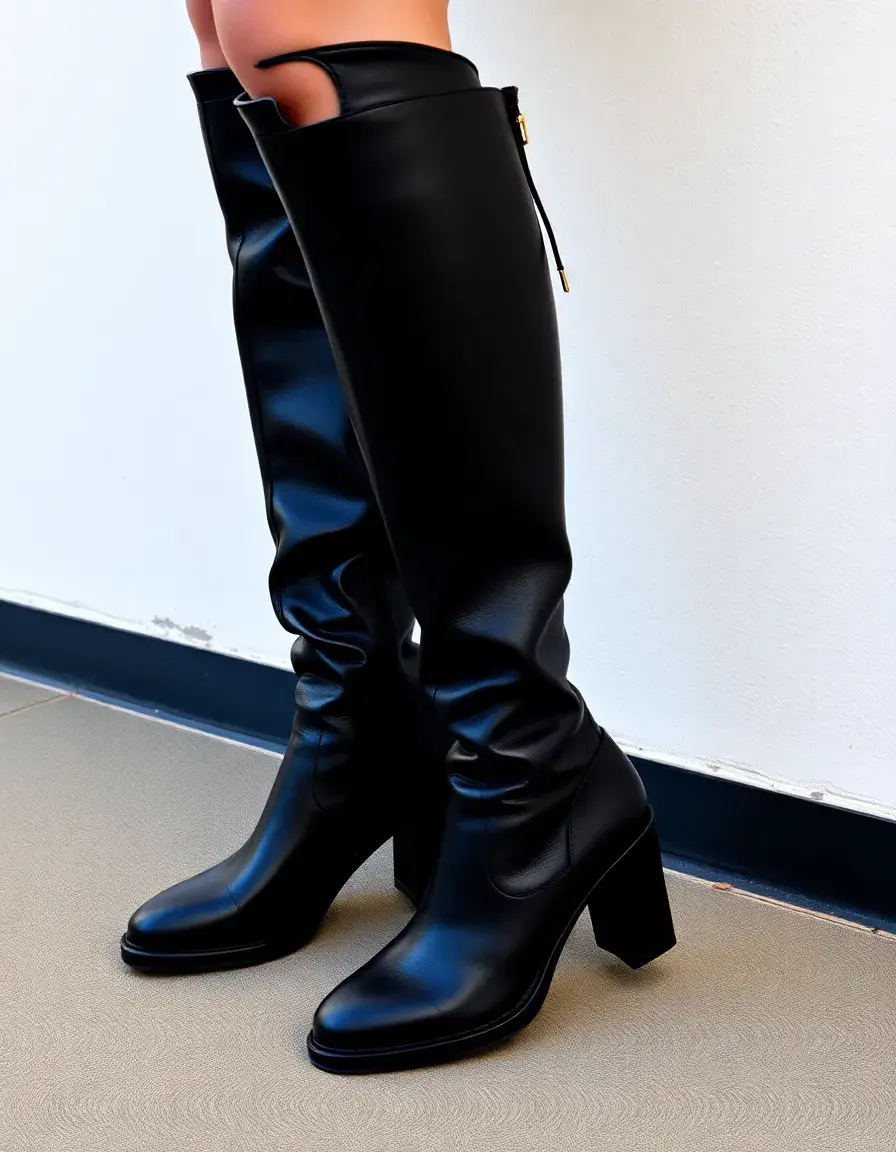 Bottes hautes en cuir noir pour femme, élégantes et polyvalentes