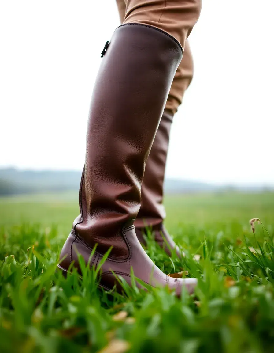 Bottes cavalières en cuir marron, style classique et robuste