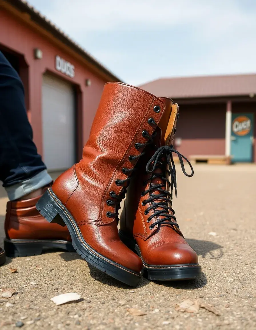 Bottes de combat en cuir noir avec semelle épaisse