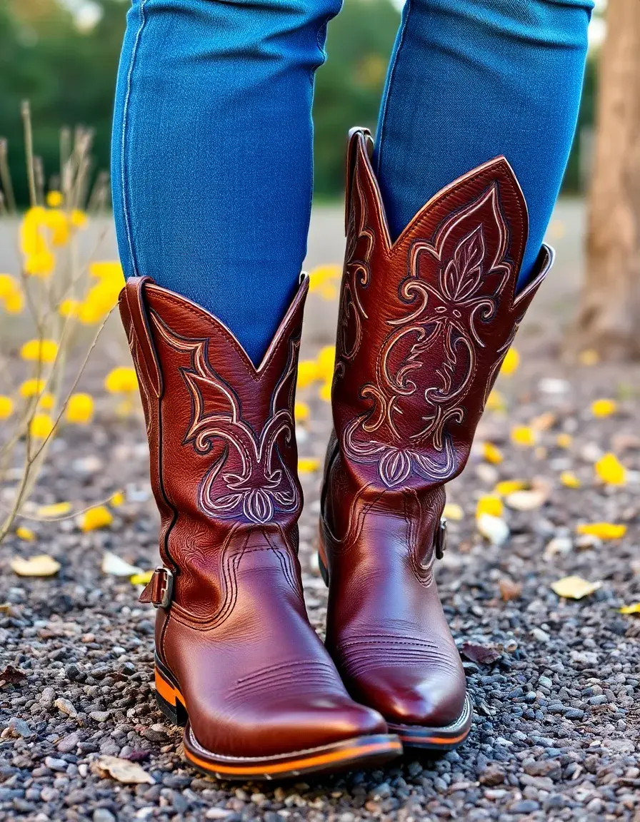 Bottes style Western en cuir véritable avec broderies