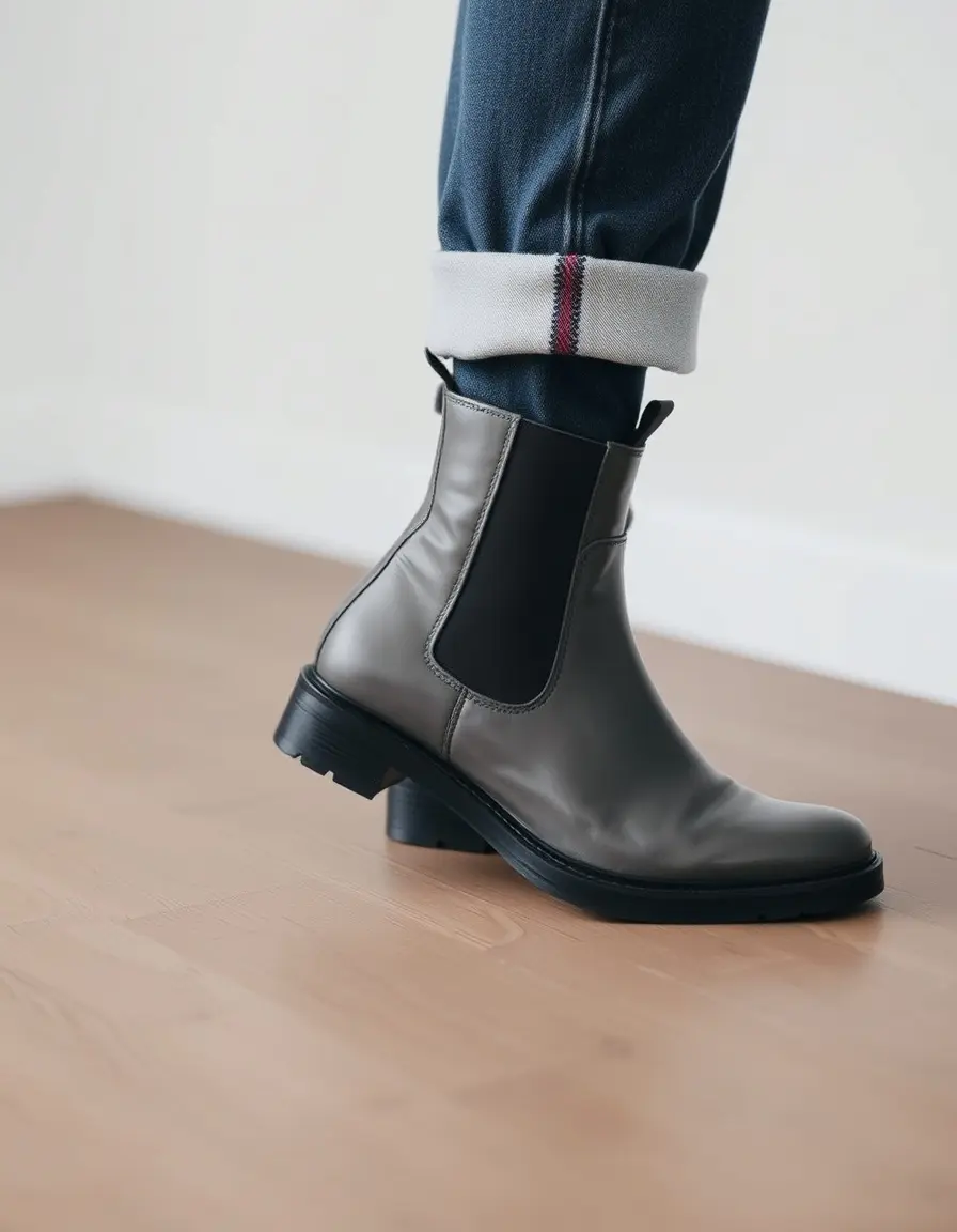 Bottines Chelsea en cuir gris, design minimaliste et pratique