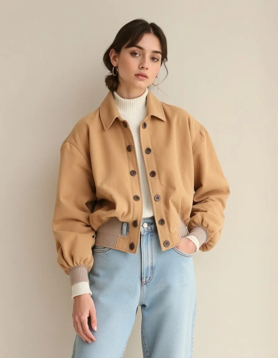 Blouson en daim beige texture douce
