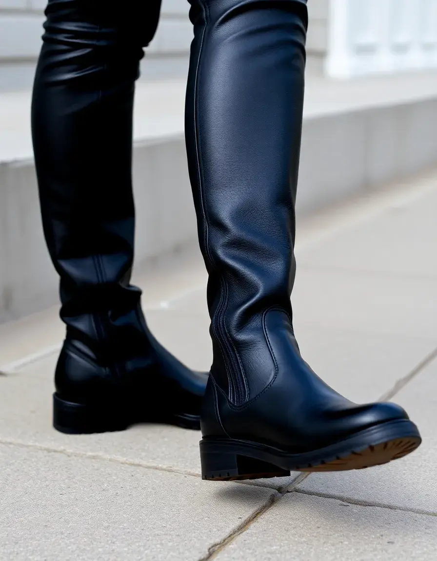 Bottes hautes en cuir noir élégantes pour femme