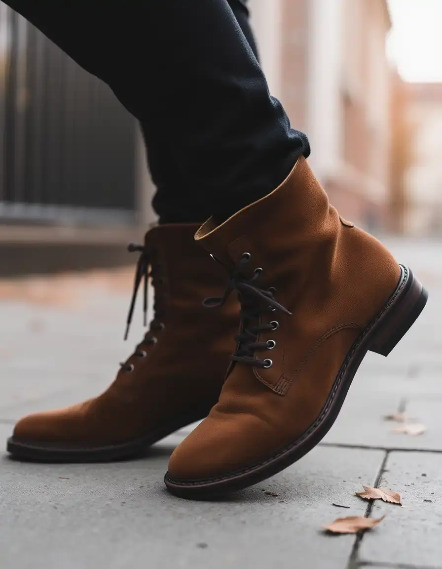 Bottes en cuir suédé marron texture veloutée