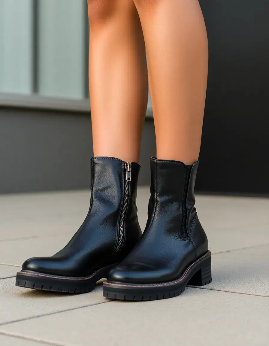 Bottines en cuir avec fermeture éclair pratique