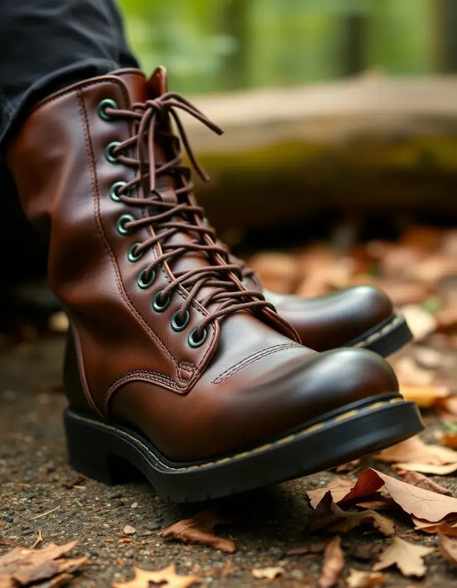 Bottes de combat en cuir noir semelle épaisse