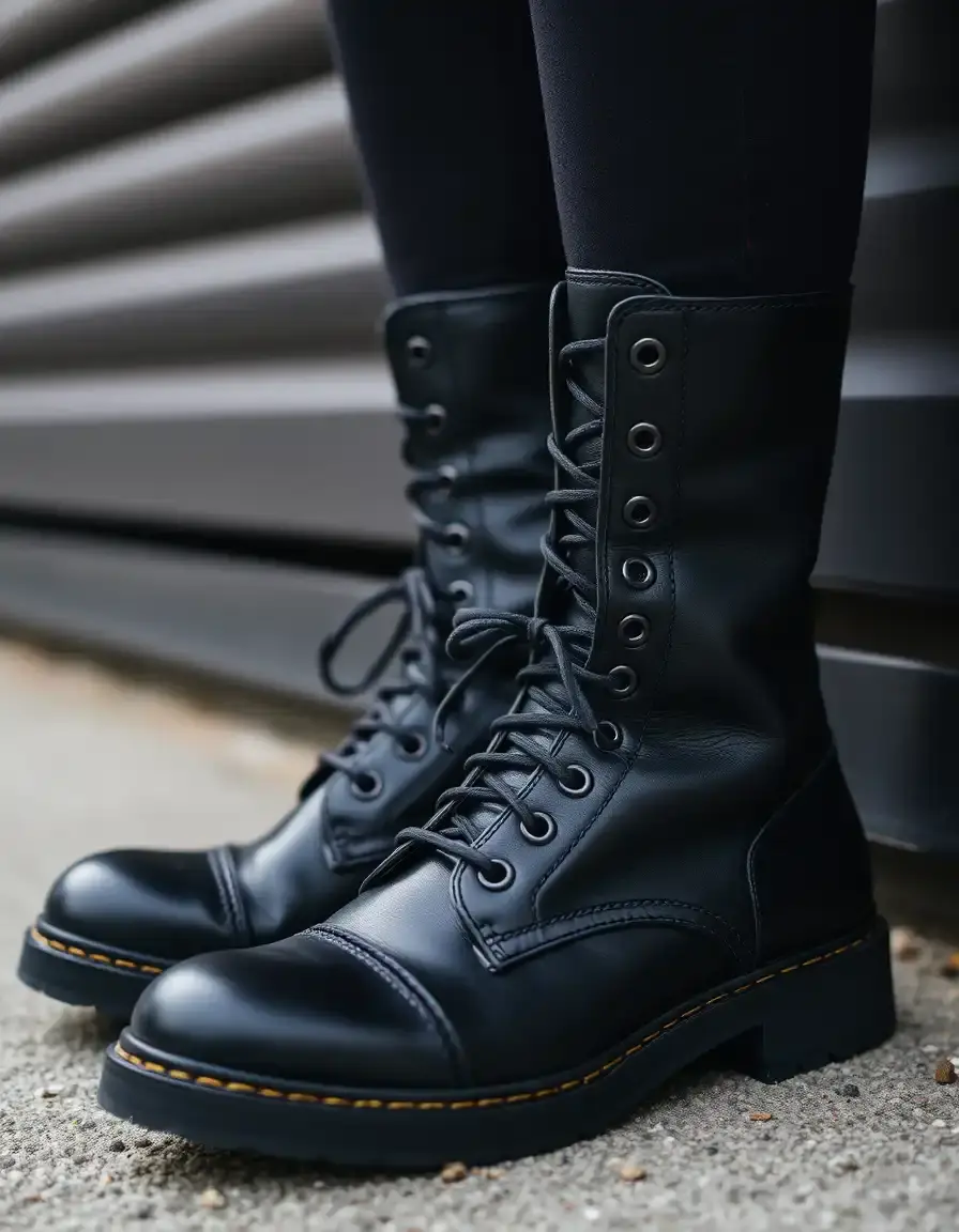 Bottes de combat en cuir noir semelle robuste