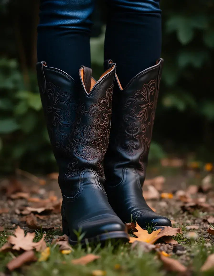 Bottes de cowboy en cuir noir moderne